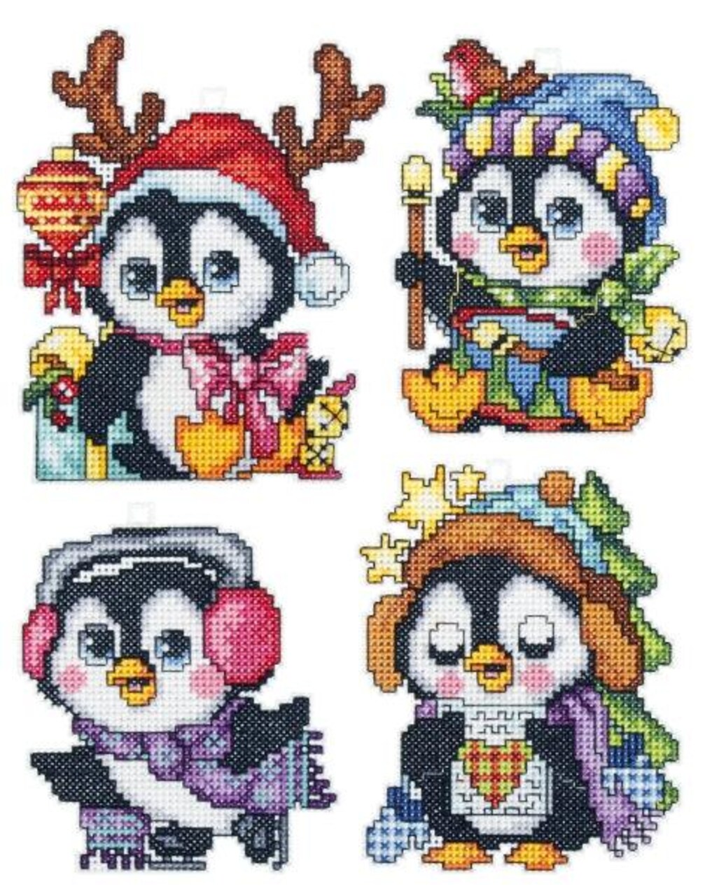 Counted cross stitch kit with plastic canvas "Penguins" set of 4 designs 7635